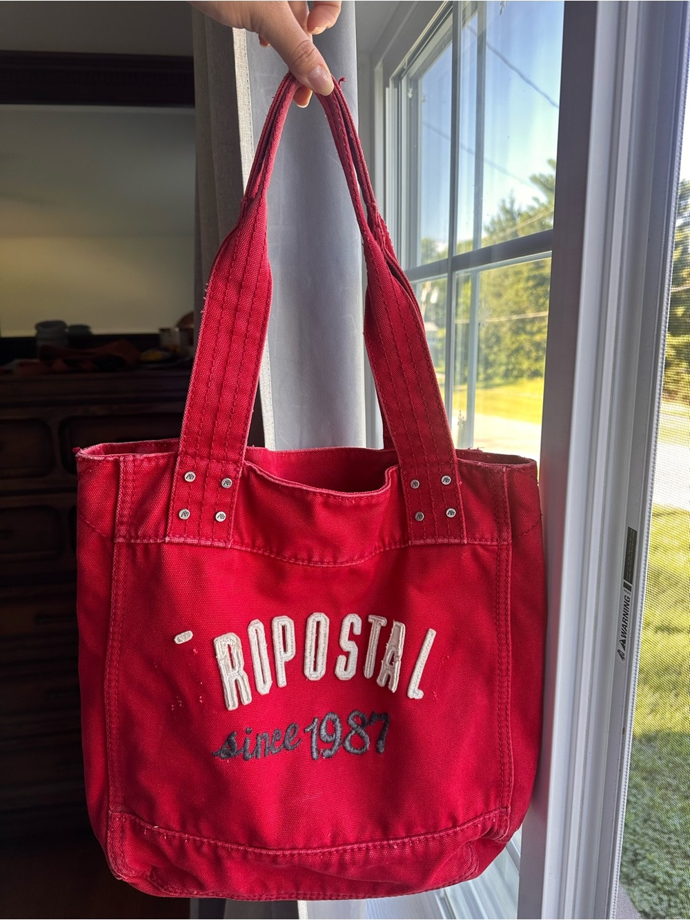 Aeropostale Red Canvas Tote with Embroidered Logo